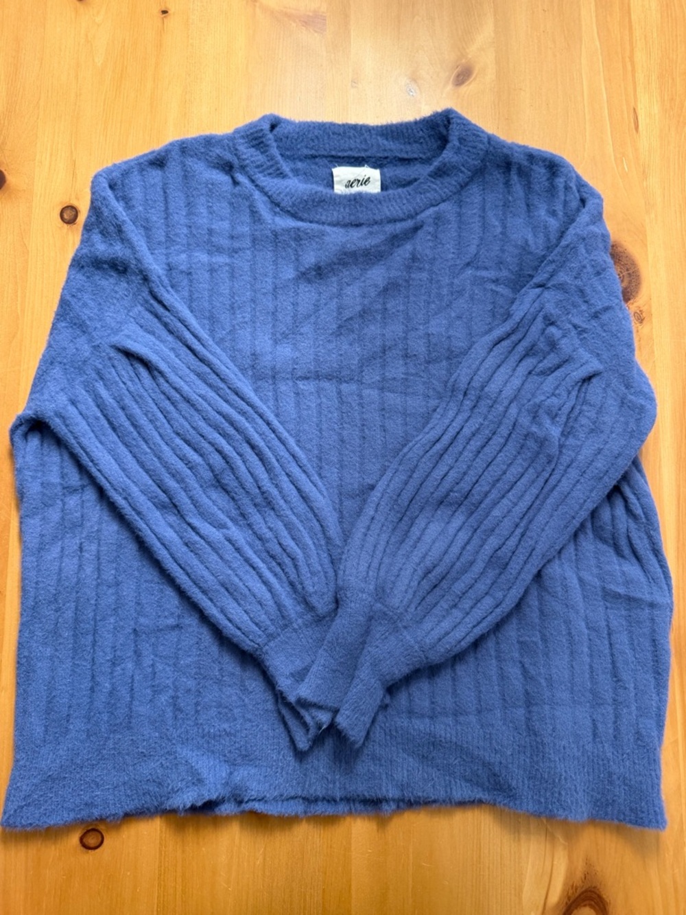 Aerie Men's Blue Ribbed Crewneck Sweater